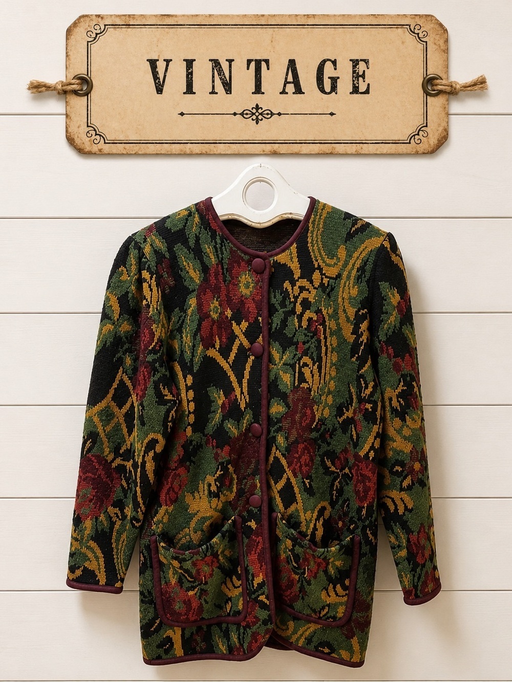 VINTAGE Long Tapestry Cardigan – Size M (estimated)
